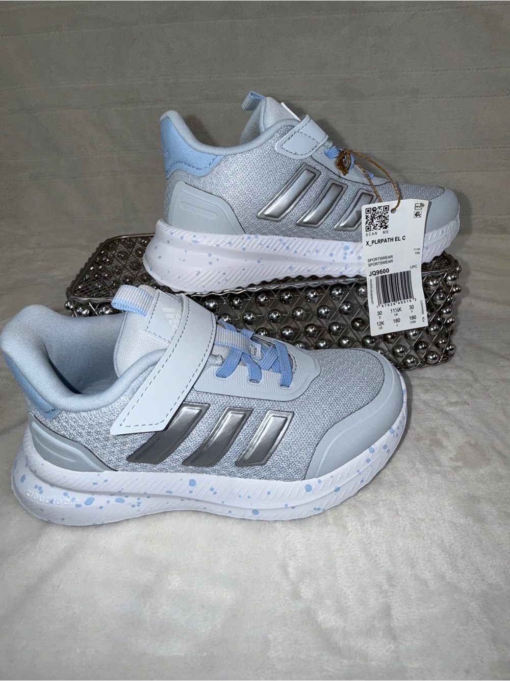 Adidas X_PLRPATH EL C Toddler Sz 12K/UK11.5 Silver Blue JQ9600 NWT